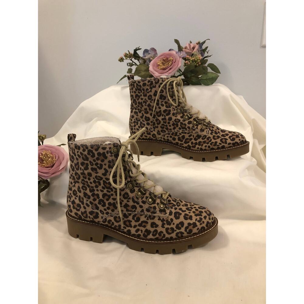 White Mountain Boots Women Size 10‎ Leopard Print Faux Fur Lined Lug Sole Winter